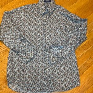Casual Blue and Brown Button Down Shirt with blue & brown paisley print